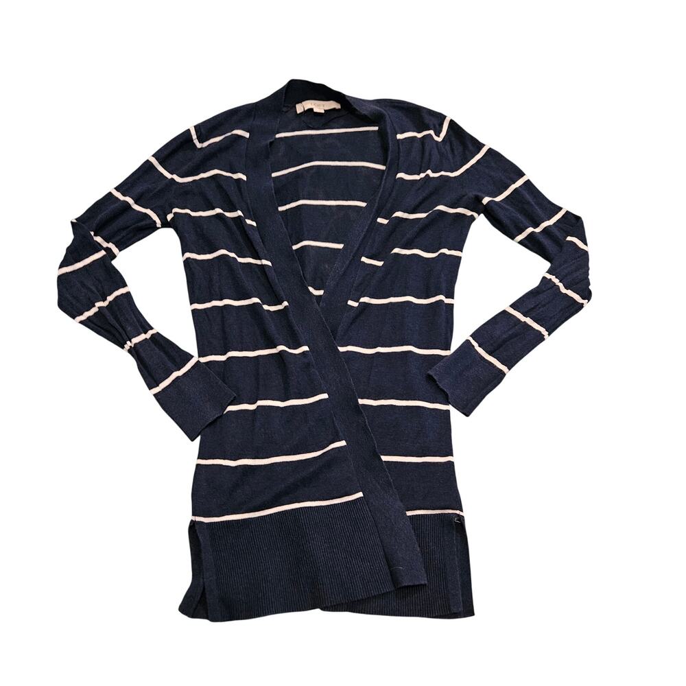 LOFT Navy Blue White Striped Open Front Cardigan XS Lightweight Sweater
